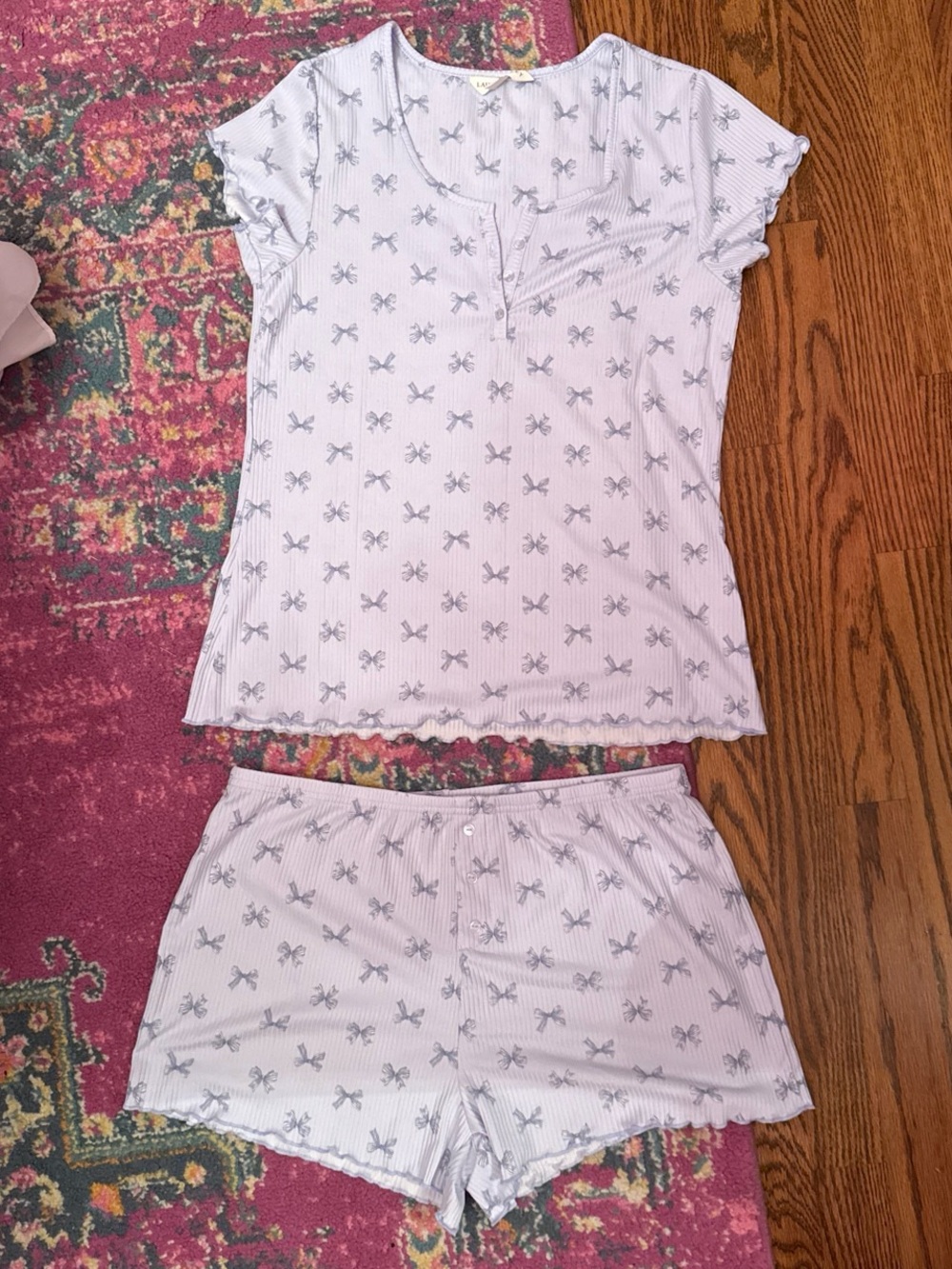 Laura Ashley Light Blue Bow-Print Short PJ Set